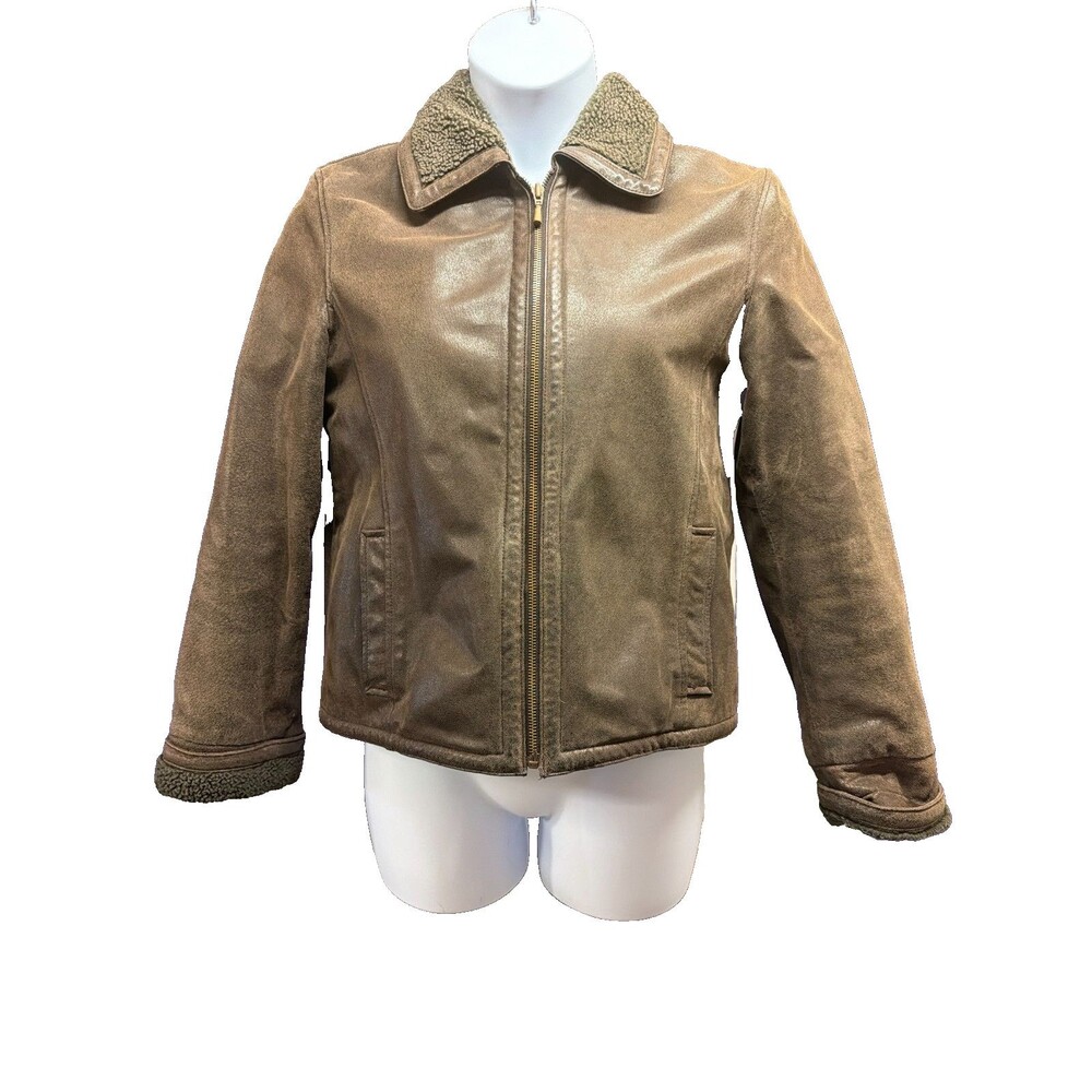 Moda International Women's Genuine Leather Jacket Brown Sherpa Lined Size M